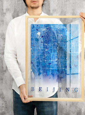 定制彩色水彩城市地图装饰画客厅挂画现代简约透明画玄关墙面壁画