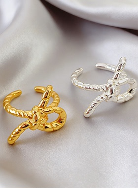 韩博主同款轻奢单边蝴蝶结开口食指戒指女独特高级感小众设计指环