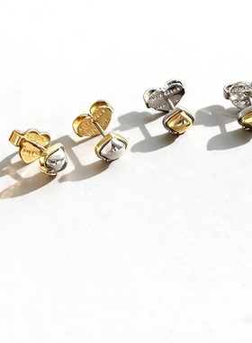 迷你小巧基础款拼接撞色爱心桃心耳钉女精致简约日常睡觉免摘K金