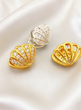 金色镂空小巧贝壳扇贝形耳环女韩ins风18K厚镀真金高品质百搭耳扣