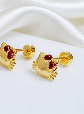 可爱卡通甜酷kt猫咪钛钢耳骨钉拧螺丝2026爆款潮个性时尚耳钉免摘