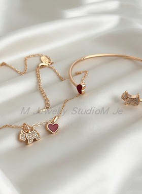 爱心珐琅小狗项链可拆卸三戴项链