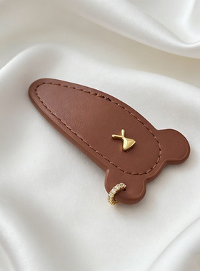 卡通小熊乐园手工皮质发夹BB夹可爱棕熊形侧边夹高颜值刘海夹高品