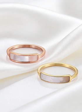 简约方形贝壳戒指钛钢金叠戴指环