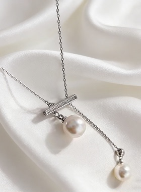 施家珍珠锆石吊坠项链精致小众