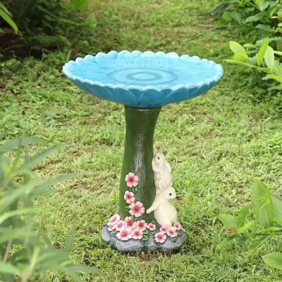 现货花园装饰树指工艺品狐狸刺猬兔子园艺蜂鸟喝水喂鸟器树脂摆件