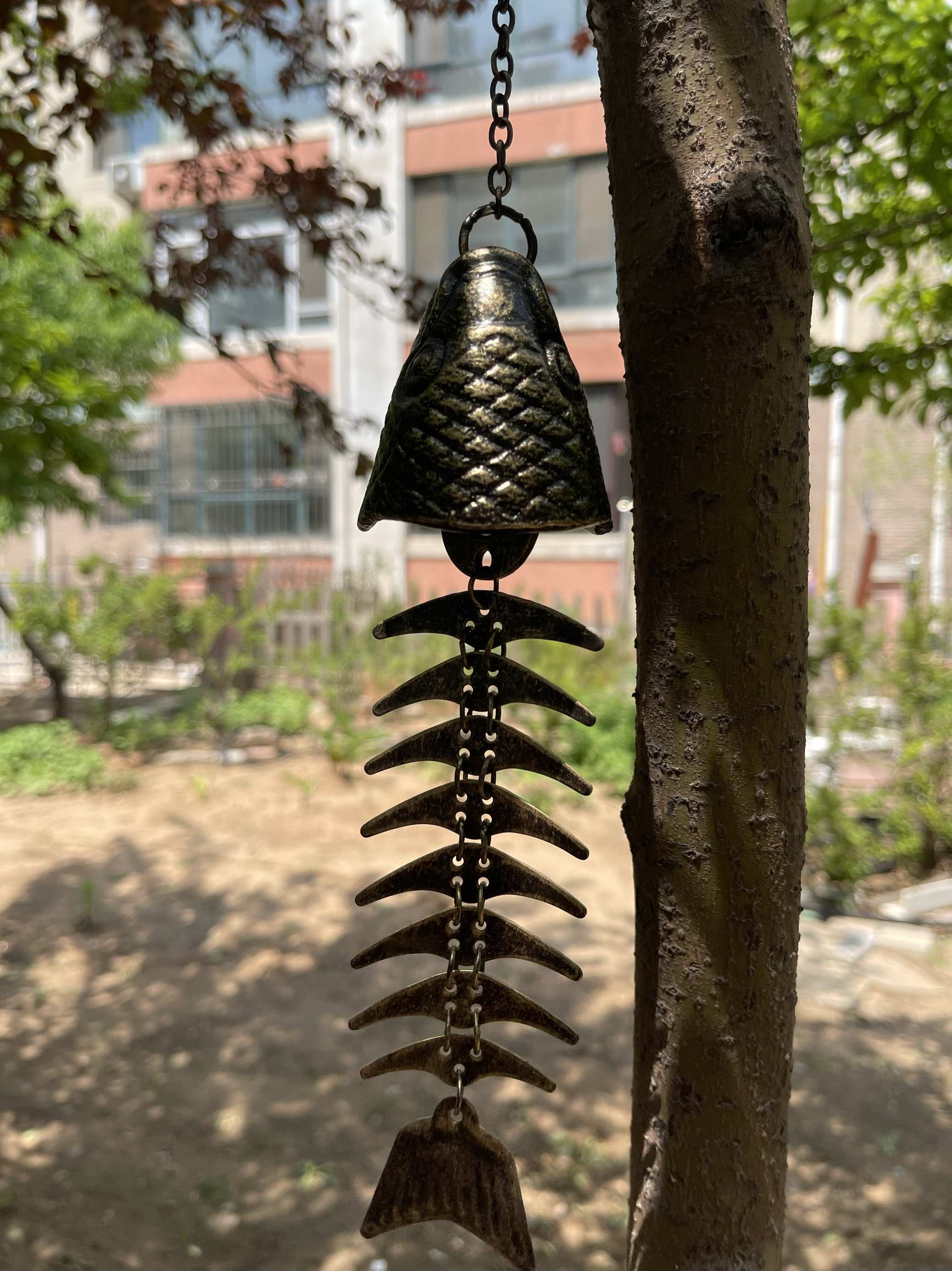 金属风铃挂件寺庙冥想日式风铃梵铃复古鱼骨风铃挂饰金属鱼礼物