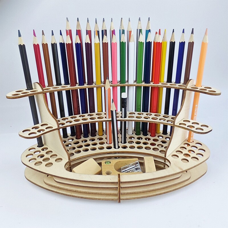 跨境DIY木制铅笔架油画笔收纳置物架激光雕Pencil holder多功能