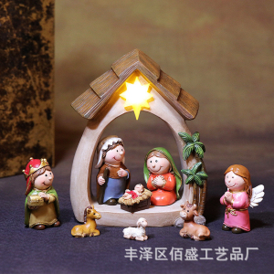 圣诞节LED灯诞生马槽组场景摆件 人物装饰品节日礼物跨境新品
