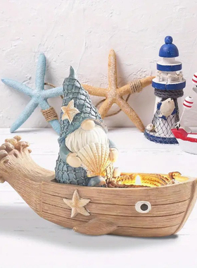 跨境新品树脂工艺品家居装饰侏儒老人帆船烛台桌面小摆件书桌装饰