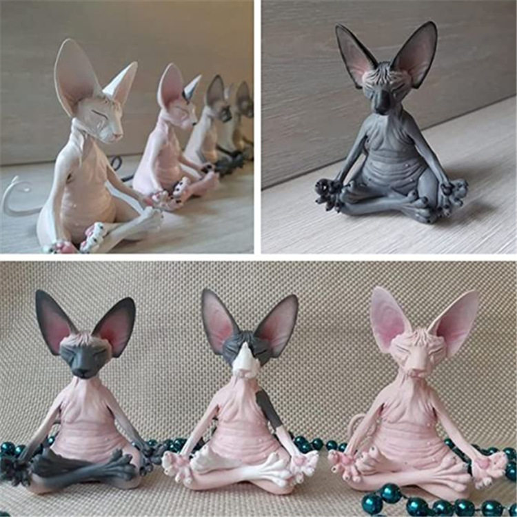 跨境新品 sphynx cat meditate 冥想猫 打坐思考猫树脂摆件工艺品