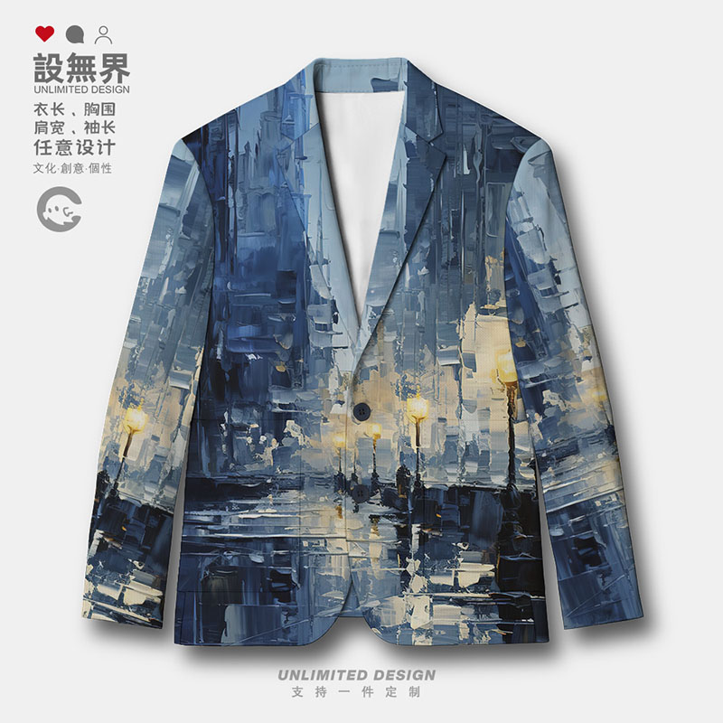 美式复古油画艺术画夜景休闲西装