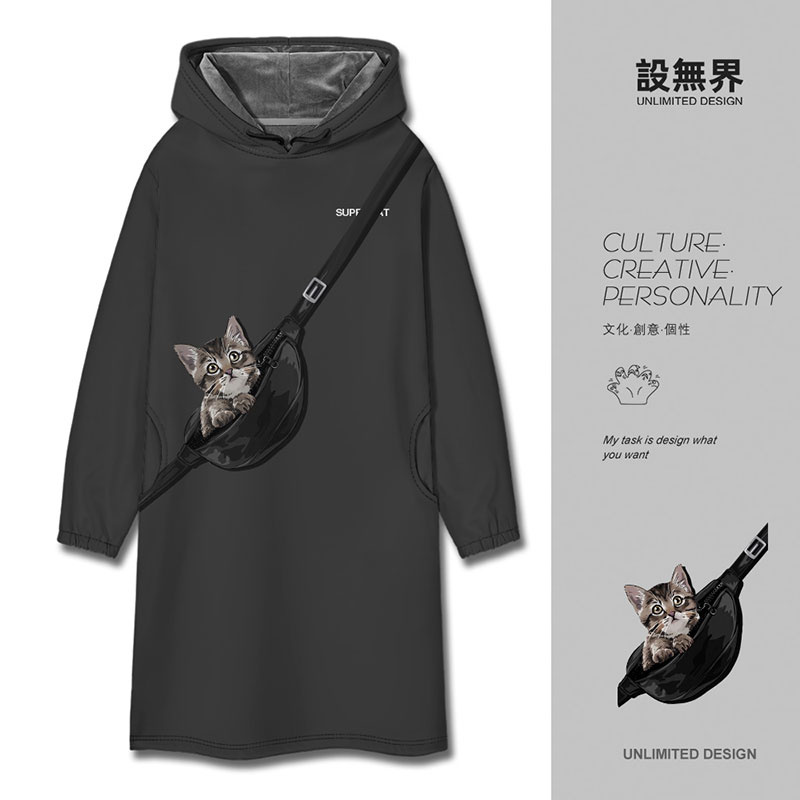 创意斜挎包袋子猫咪探头狸卫衣裙