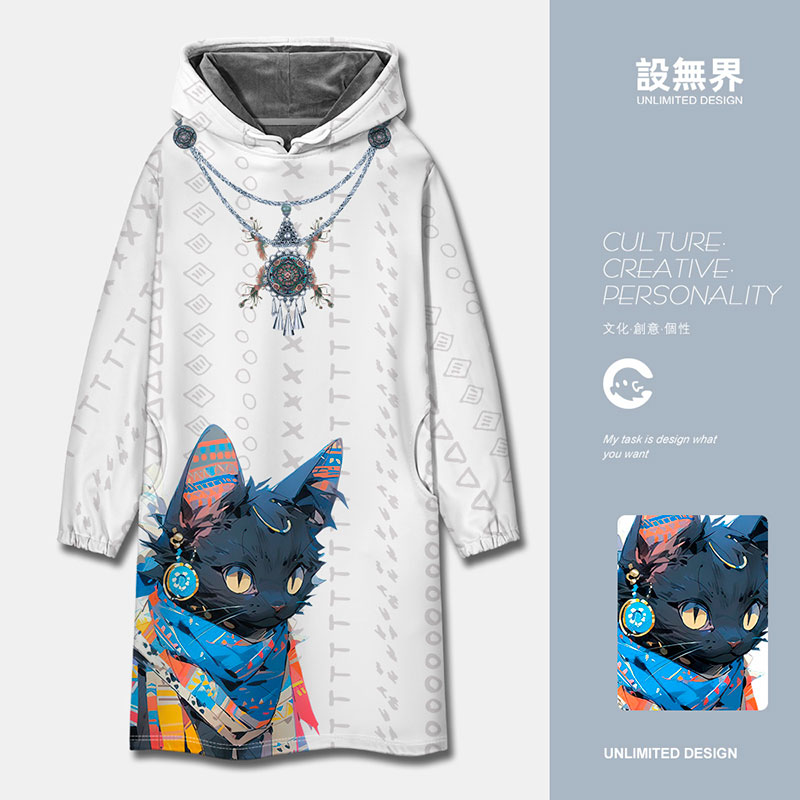 国潮民族风猫咪苗族项链连帽卫衣