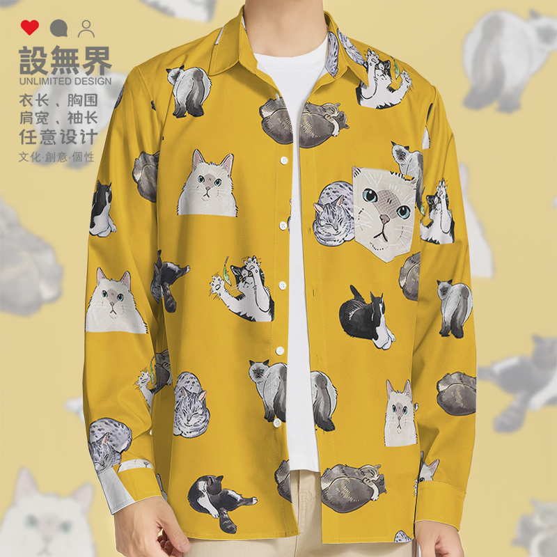 萌宠猫咪日常写真趣味插长袖衬衫