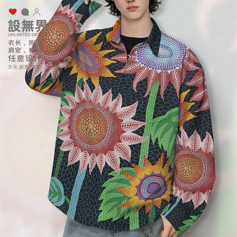草间弥生花卉世界名画艺术迷幻波点大码长袖衬衫男女外套设 无界