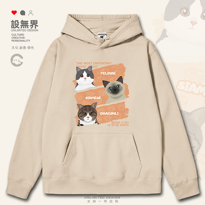 国潮猫咪蓝白暹罗猫狸花连帽卫衣