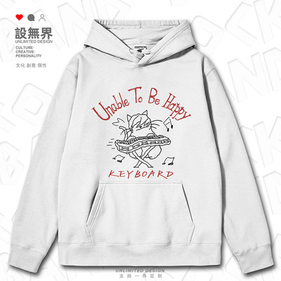 原创猫咪线条涂鸦摇滚乐连帽卫衣