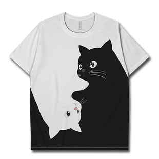 小猫咪黑白撞色简约两极设计感宠物大码速干T恤男装女装潮设 无界