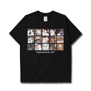 可爱猫咪网红搞笑表情包头像短袖T恤男女创意学生上衣服装设 无界