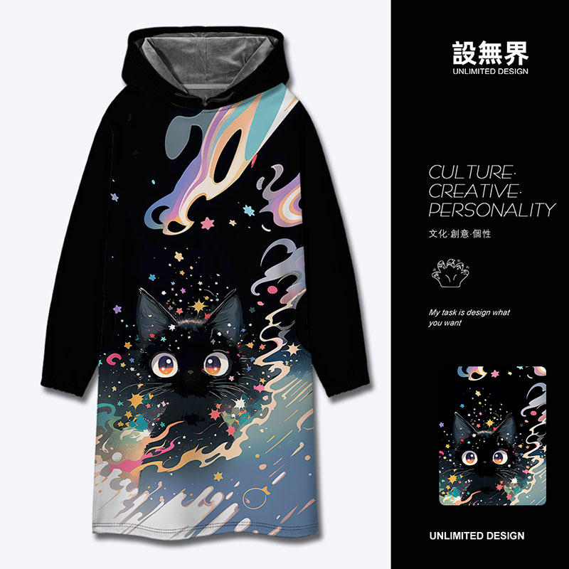 潮牌可爱猫咪银河星空小众卫衣裙