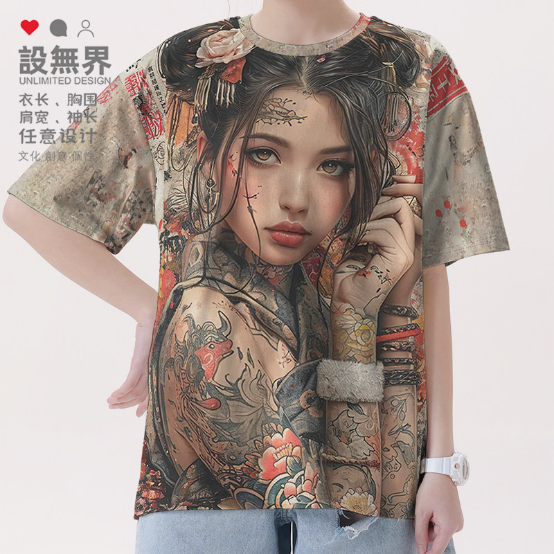 中国风传统纹身女武士大码速干T恤男装女装个性创意体恤潮设 无界