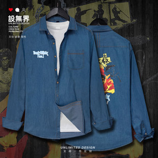 李小龙电影海报经典功夫武术双截棍混搭牛仔衬衫男女服装设 无界
