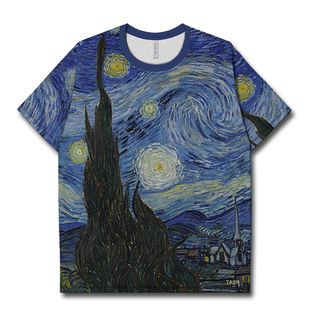 世界名画系列星月夜向日葵速干T恤男女复古怀旧夏大码体恤设 无界