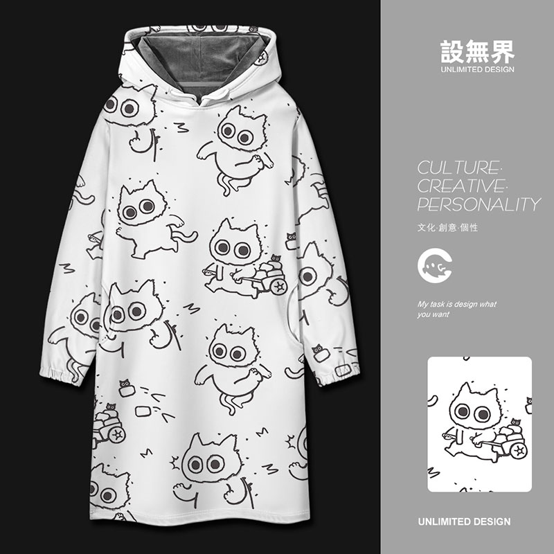 打工猫咪牛马搬砖简约线条卫衣裙