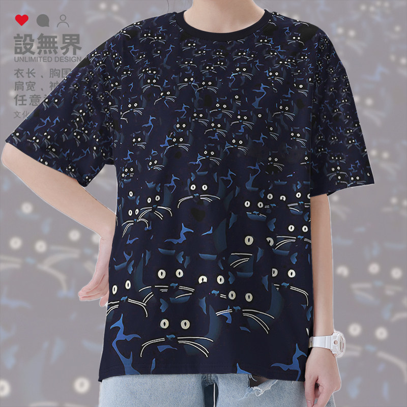 黑猫白猫可爱萌宠物猫咪密集创意满印速干T恤男女上衣000D设 无界