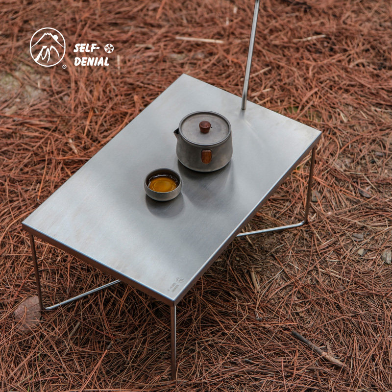 诧祭户外折叠桌不锈钢单人SOLO露营战术小桌子一秒快开迷你野餐桌