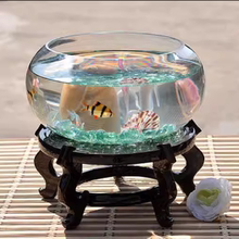 新中式玻璃花瓶碗莲水仙花盆透明水培花瓶铜钱草睡莲盆乌龟金鱼缸