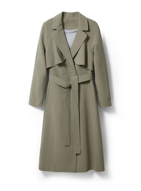 气质翻领中长款收腰英伦风衣-YGAW057