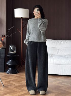 羊毛新款高支加密弯刀秋冬款休闲裤百搭黑色外穿显瘦时尚YGAW5356