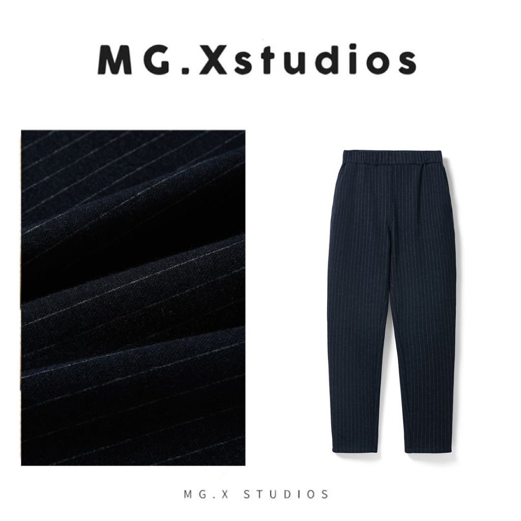 【绅旅调】经典竖条纹试穿松紧腰四面弹羊毛休闲裤 - YGAW081