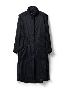 复古双披肩防水拉链立领褶皱风衣YGAW041