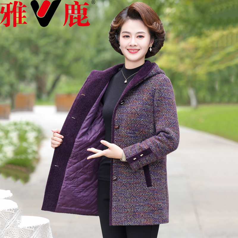 雅鹿妈妈洋气冬装加棉水貂绒大衣