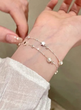 星星磨砂小球双层叠戴手链女轻奢小众高级感精致微镶锆石手串