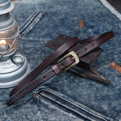 山岩女头层牛皮铜扣复古腰带