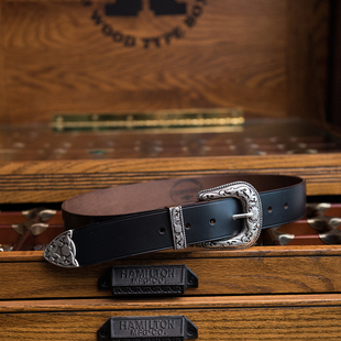 山岩手工制作 美国西部牛仔镀银皮带 进口霍尔文皮革 3.8CM宽