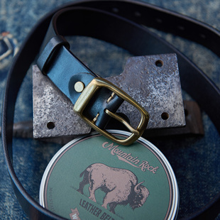 山岩 天然真皮纹理 黄铜扣 厚实的头层牛皮 软糯细腻 3.5cm宽皮带