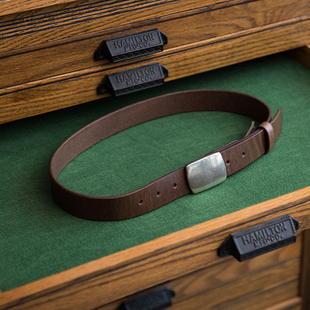 山岩手工制作 美国HorweenCXL霍尔文皮革 美式复古白铜平板扣腰带
