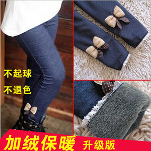 女童裤子加绒打底裤秋冬款宝宝加厚儿童长裤仿牛仔中高腰保暖外穿