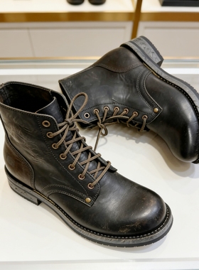 Visvimlaoliu25ss刘力安固特异鹤尔纹手工复古工装靴43码。黑色。