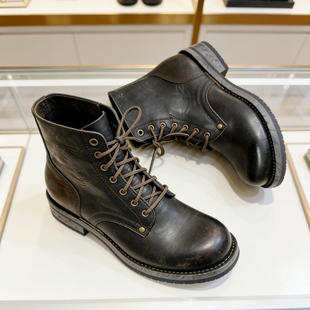 Visvimlaoliu25ss刘力安固特异鹤尔纹手工复古工装靴43码。黑色。