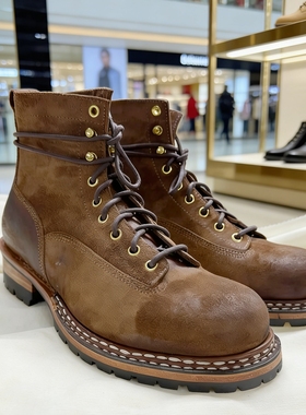 Visvimlaoliu25ss牛安力缝制工装靴SJ4811宣短脸dis翻毛皮制造