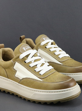 复古潮流男鞋厚底轻便软底德训运动鞋真皮透气休闲鞋百搭板鞋