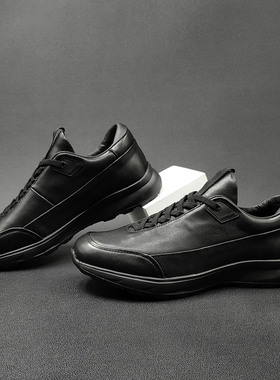 男士真皮黑色休闲鞋欧洲站男鞋头层牛皮小众百搭鞋子秋季潮鞋男