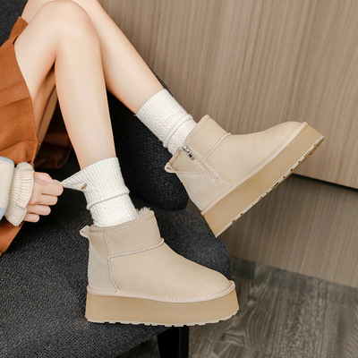 8CM厚底雪地靴女款2025冬季新款加绒加厚皮毛一体百搭保暖东北棉