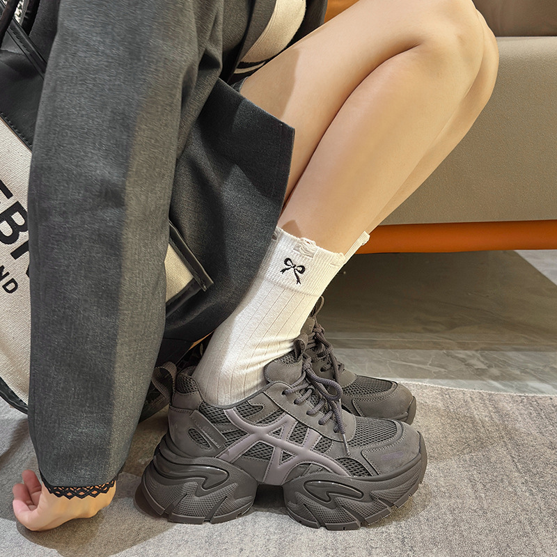 新款复古拼接老爹鞋女2025秋季厚底松糕运动鞋女款休闲百搭鞋子